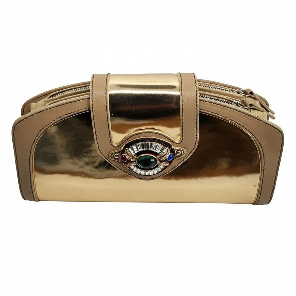 💥WOW! Giuseppe Zanotti Rose Gold Jeweled Leather Clutch - Pure Iconic Glam Y2K - Picture 4 of 13